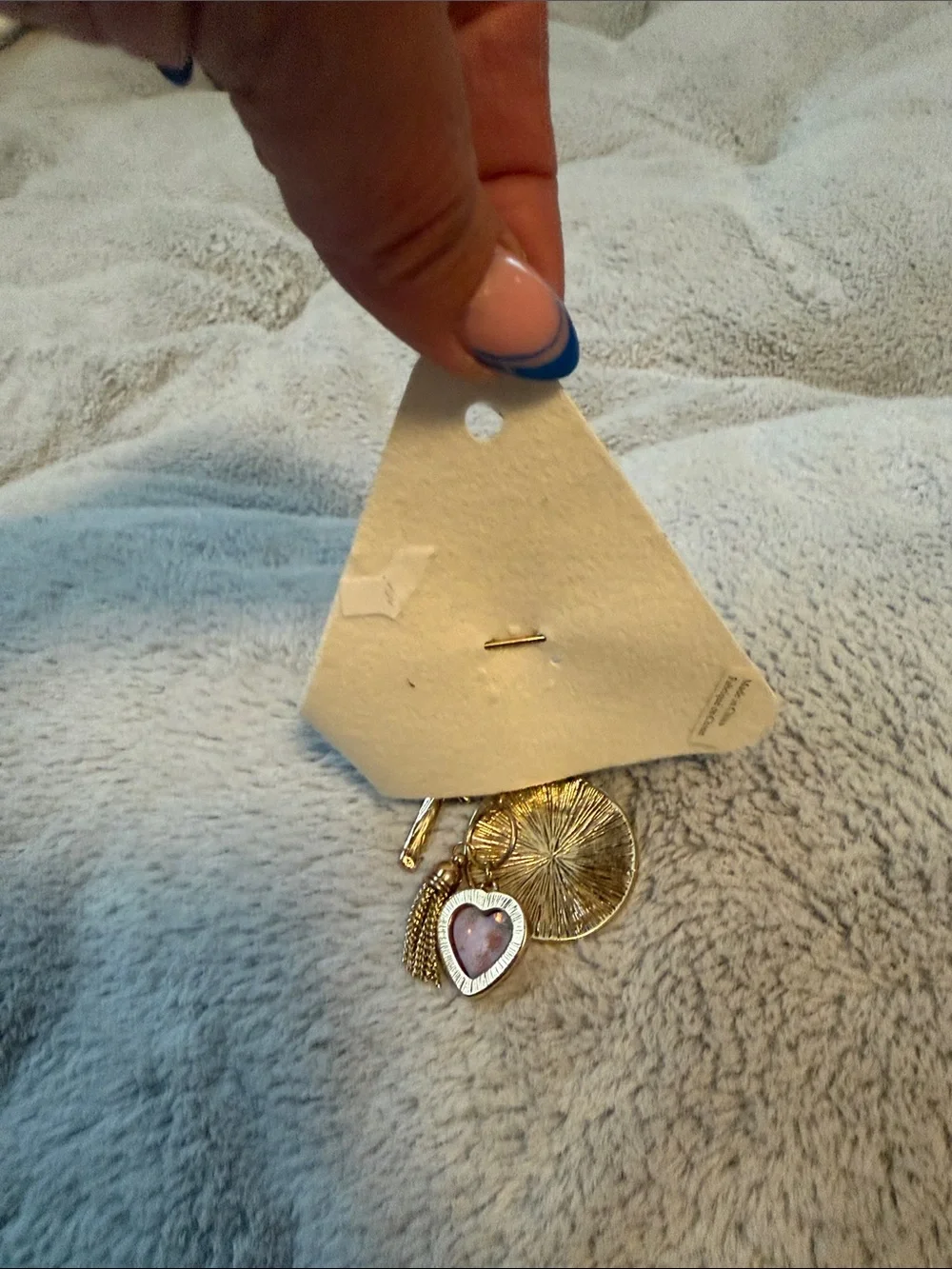 Free People Gold-Tone Charm Brooch with Pink Heart and Blue Beads